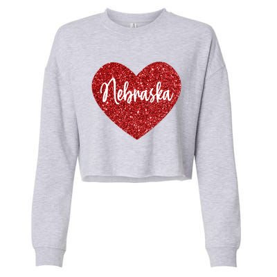 I Love Nebraska Usa Red Heart Cute Gift Cropped Pullover Crew