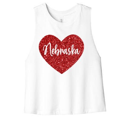 I Love Nebraska Usa Red Heart Cute Gift Women's Racerback Cropped Tank