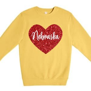 I Love Nebraska Usa Red Heart Gift Premium Crewneck Sweatshirt