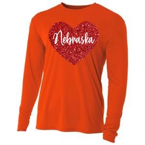 I Love Nebraska Usa Red Heart Gift Cooling Performance Long Sleeve Crew