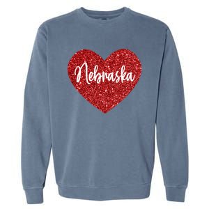 I Love Nebraska Usa Red Heart Gift Garment-Dyed Sweatshirt