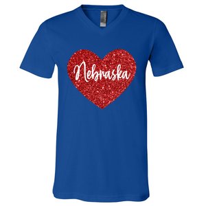 I Love Nebraska Usa Red Heart Gift V-Neck T-Shirt