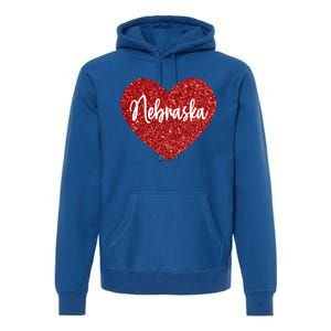 I Love Nebraska Usa Red Heart Gift Premium Hoodie