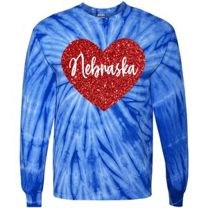 I Love Nebraska Usa Red Heart Gift Tie-Dye Long Sleeve Shirt