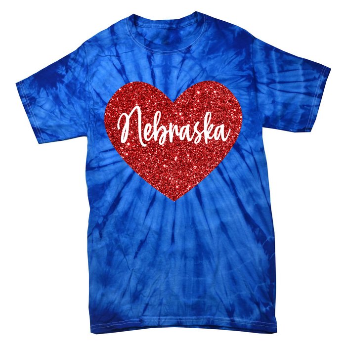 I Love Nebraska Usa Red Heart Gift Tie-Dye T-Shirt