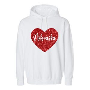 I Love Nebraska Usa Red Heart Gift Garment-Dyed Fleece Hoodie