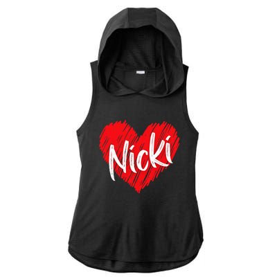 I Love Nicki Heart Personalized Name Nicki Ladies PosiCharge Tri-Blend Wicking Draft Hoodie Tank