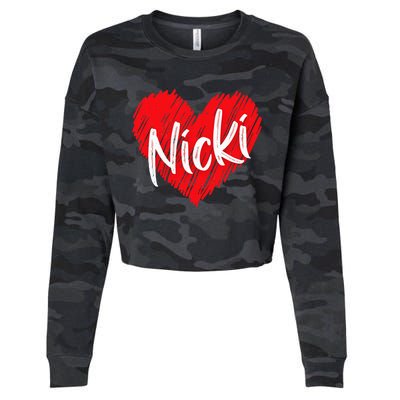 I Love Nicki Heart Personalized Name Nicki Cropped Pullover Crew