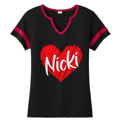 I Love Nicki Heart Personalized Name Nicki Ladies Halftime Notch Neck Tee