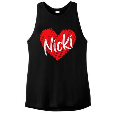 I Love Nicki Heart Personalized Name Nicki Ladies PosiCharge Tri-Blend Wicking Tank