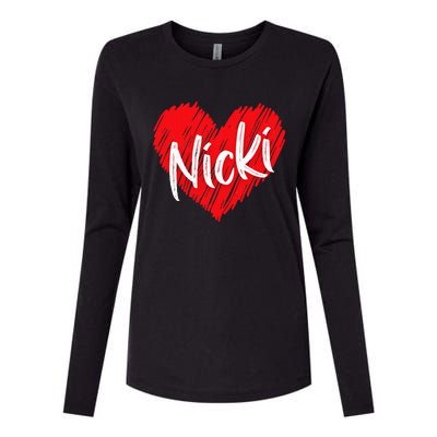 I Love Nicki Heart Personalized Name Nicki Womens Cotton Relaxed Long Sleeve T-Shirt