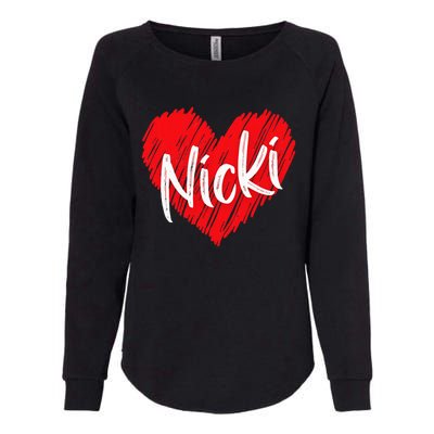 I Love Nicki Heart Personalized Name Nicki Womens California Wash Sweatshirt