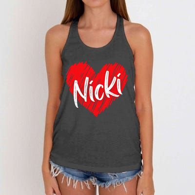 I Love Nicki Heart Personalized Name Nicki Women's Knotted Racerback Tank