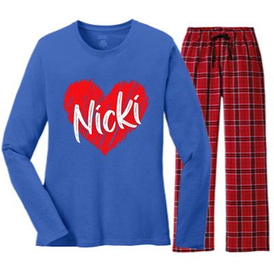 I Love Nicki Heart Personalized Name Nicki Women's Long Sleeve Flannel Pajama Set 