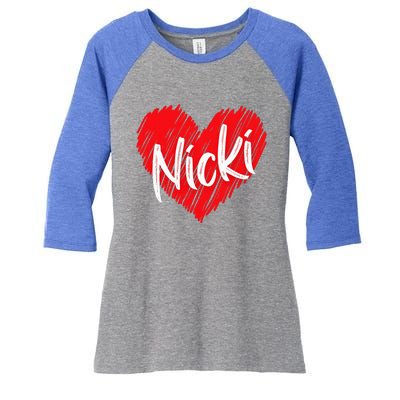 I Love Nicki Heart Personalized Name Nicki Women's Tri-Blend 3/4-Sleeve Raglan Shirt