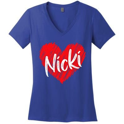 I Love Nicki Heart Personalized Name Nicki Women's V-Neck T-Shirt