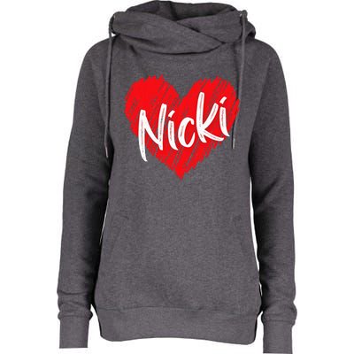 I Love Nicki Heart Personalized Name Nicki Womens Funnel Neck Pullover Hood