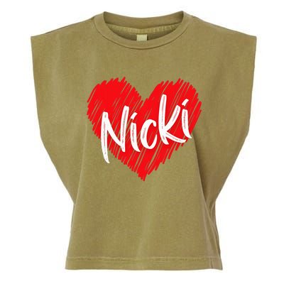 I Love Nicki Heart Personalized Name Nicki Garment-Dyed Women's Muscle Tee