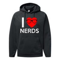 I Love Nerds Glasses Funny Heart Valentines Performance Fleece Hoodie