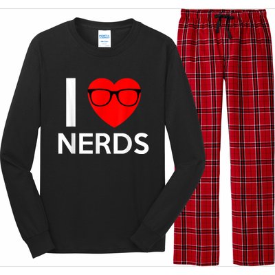 I Love Nerds Glasses Funny Heart Valentines Long Sleeve Pajama Set