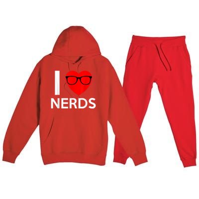 I Love Nerds Glasses Funny Heart Valentines Premium Hooded Sweatsuit Set