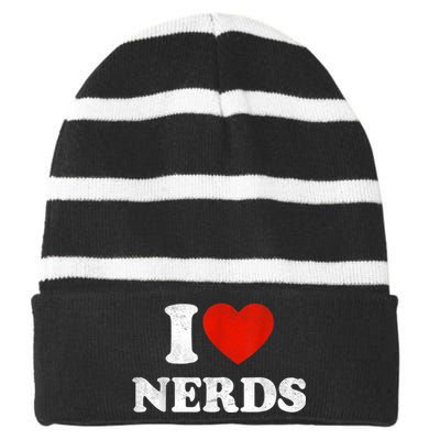 I Love Nerds Outfit Distressed Striped Beanie with Solid Band