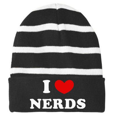 I Love Nerds Striped Beanie with Solid Band