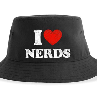 I Love Nerds Outfit Distressed I Heart Nerds Sustainable Bucket Hat