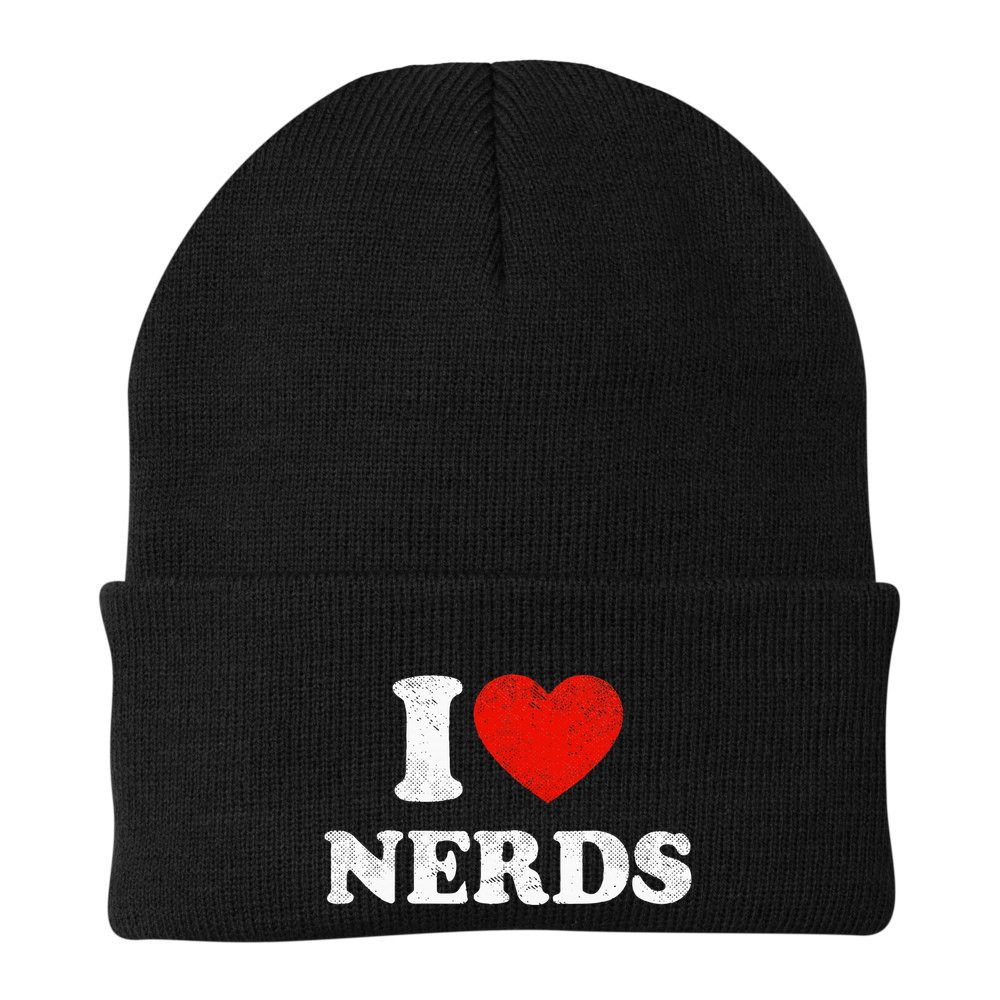 I Love Nerds Outfit Distressed I Heart Nerds Beanie