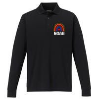 I Love Noah Cute Noah Rainbow Performance Long Sleeve Polo