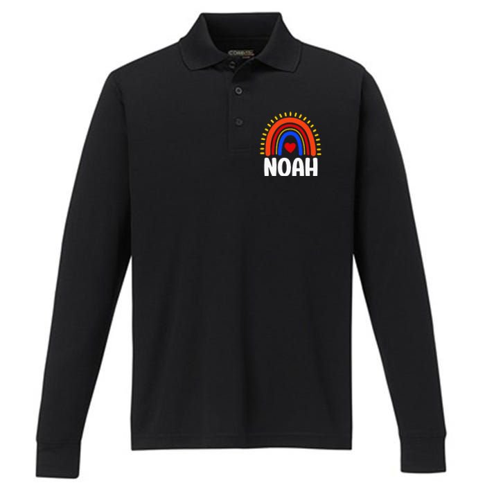 I Love Noah Cute Noah Rainbow Performance Long Sleeve Polo