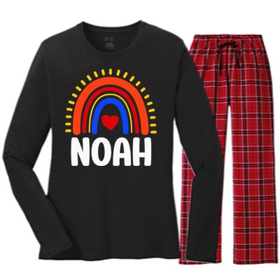 I Love Noah Cute Noah Rainbow Women's Long Sleeve Flannel Pajama Set 