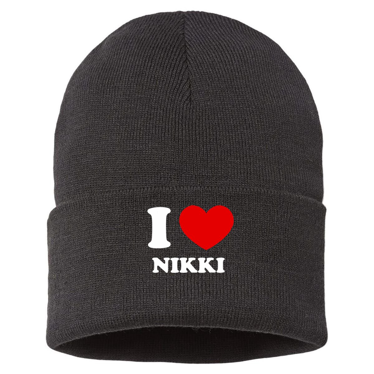 I Love Nikki I Heart Nikki Funny Nikki Sustainable Knit Beanie