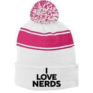 I Love Nerds Stripe Pom Pom Beanie