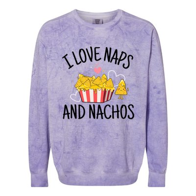 I Love Naps And Nachos Ladies Funny Valentine's Day Cute Gift Colorblast Crewneck Sweatshirt