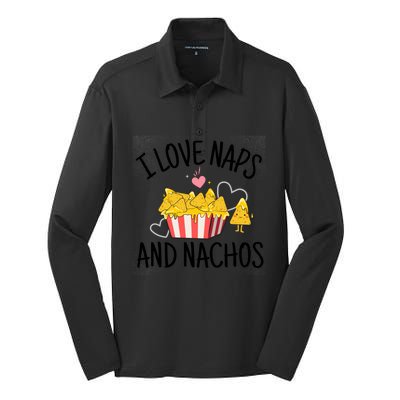 I Love Naps And Nachos Ladies Funny Valentine's Day Cute Gift Silk Touch Performance Long Sleeve Polo