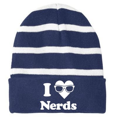 I Love Nerds Striped Beanie with Solid Band