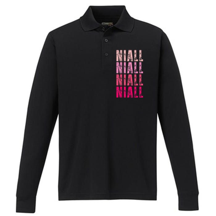 I Love Niall Vintage Personalized Name Niall Performance Long Sleeve Polo