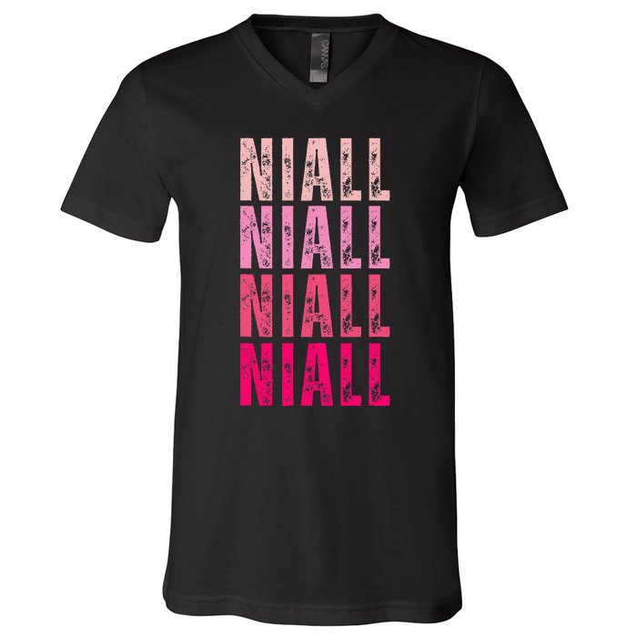 I Love Niall Vintage Personalized Name Niall V-Neck T-Shirt