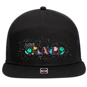 I Love Orlando Party Logo 7 Panel Mesh Trucker Snapback Hat