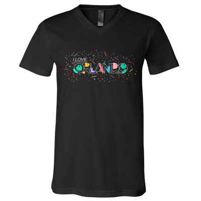 I Love Orlando Party Logo V-Neck T-Shirt