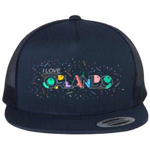 I Love Orlando Party Logo Flat Bill Trucker Hat