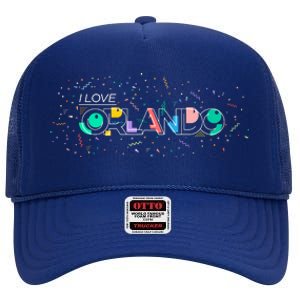 I Love Orlando Party Logo High Crown Mesh Back Trucker Hat