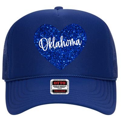 I Love Oklahoma Usa Heart Gift High Crown Mesh Back Trucker Hat