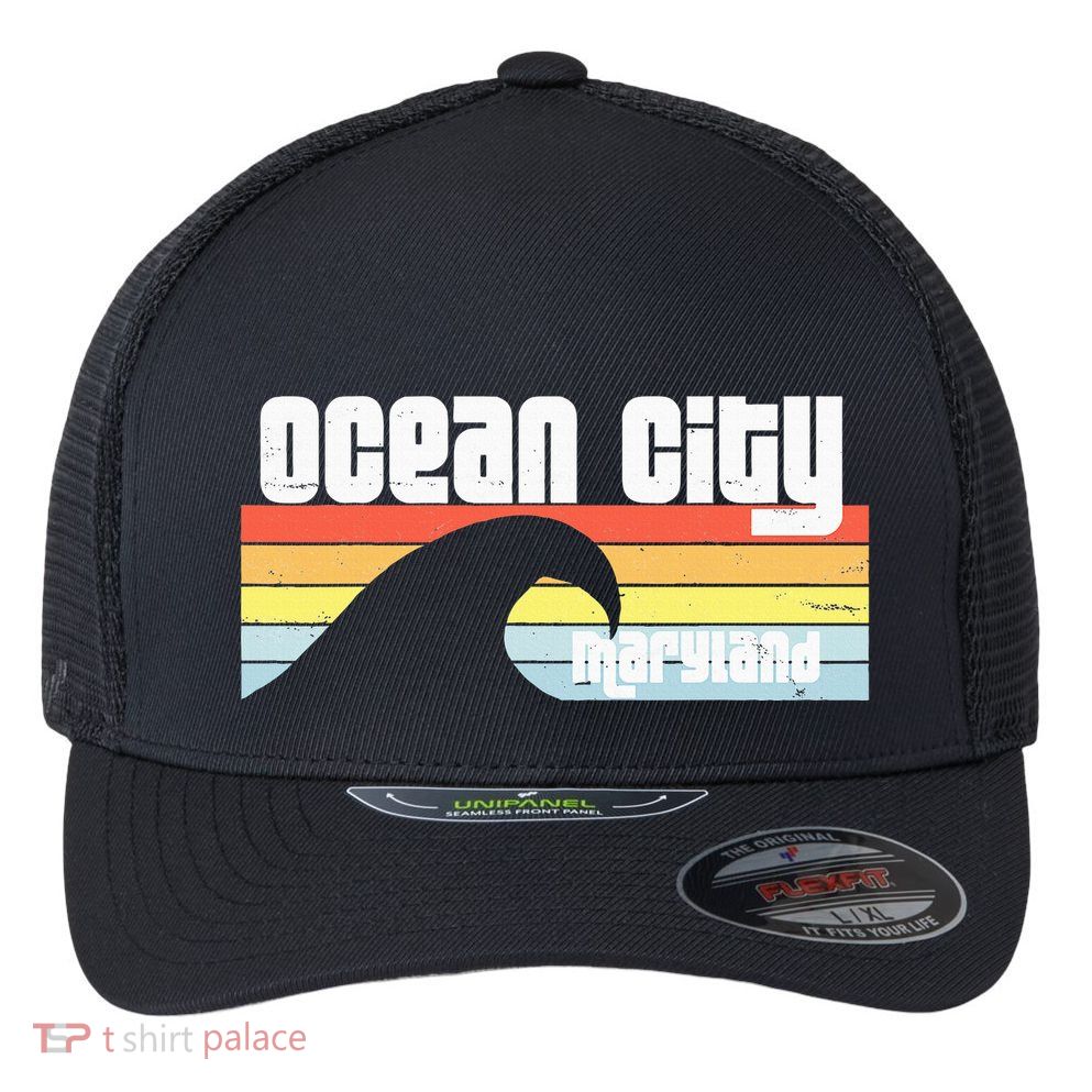 I Love Ocean City Maryland Md Spring Break Beach Ocean Wave Flexfit Unipanel Trucker Cap