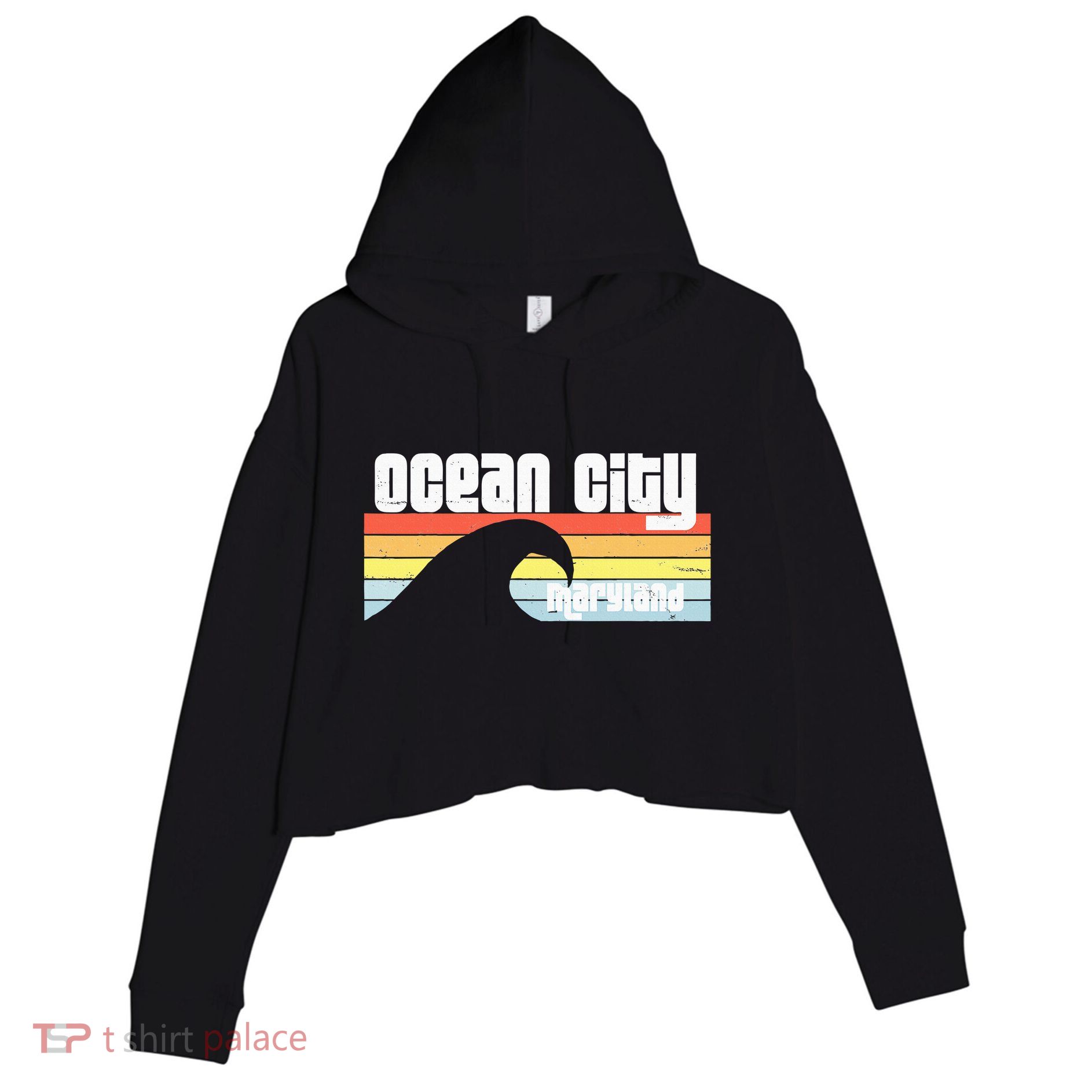 I Love Ocean City Maryland Md Spring Break Beach Ocean Wave Crop Fleece Hoodie