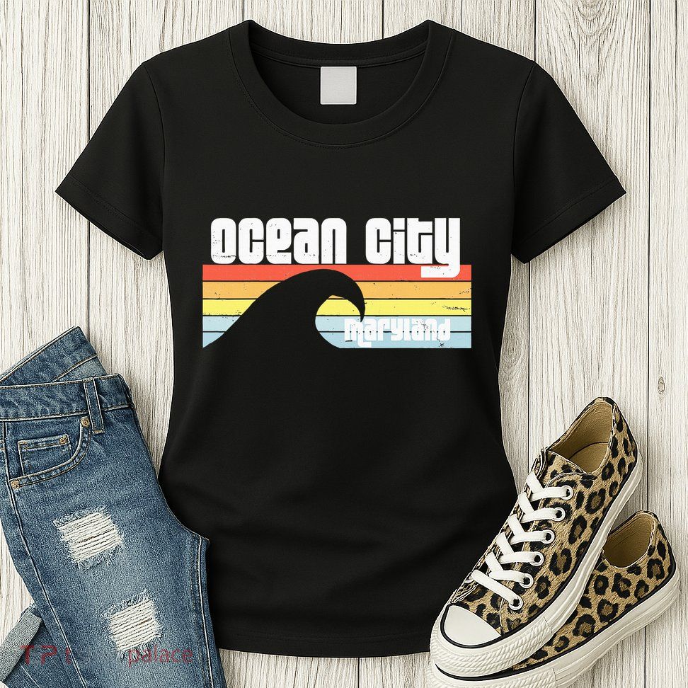 I Love Ocean City Maryland Md Spring Break Beach Ocean Wave Womens T-Shirt