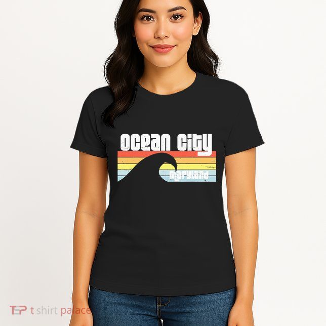 I Love Ocean City Maryland Md Spring Break Beach Ocean Wave Womens T-Shirt