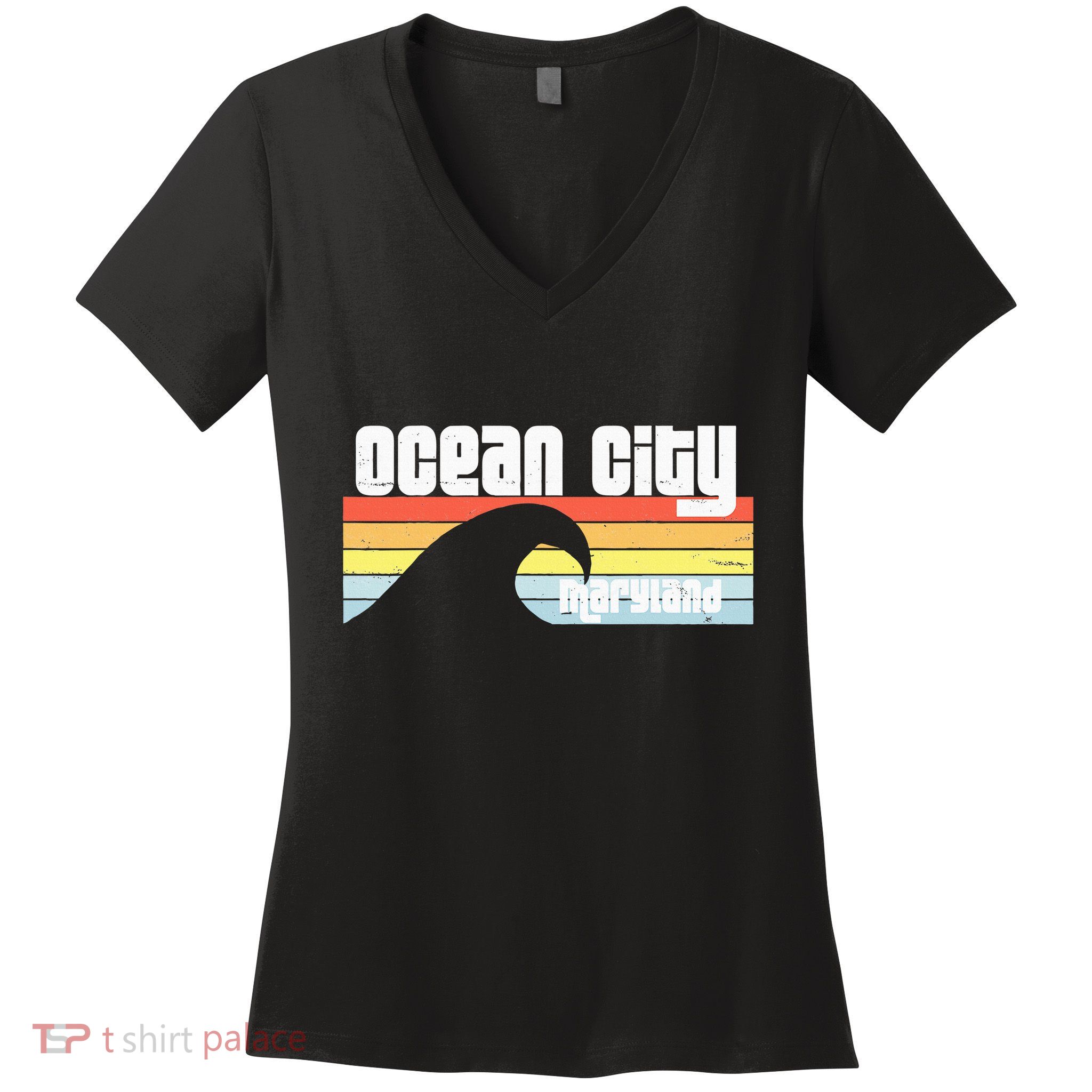 I Love Ocean City Maryland Md Spring Break Beach Ocean Wave Women's V-Neck T-Shirt