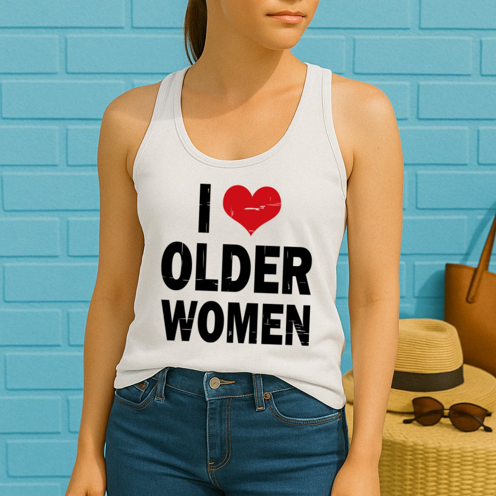I Love Older Women I Heart Older Women Funny Sarcastic Humor Womens Tank Top